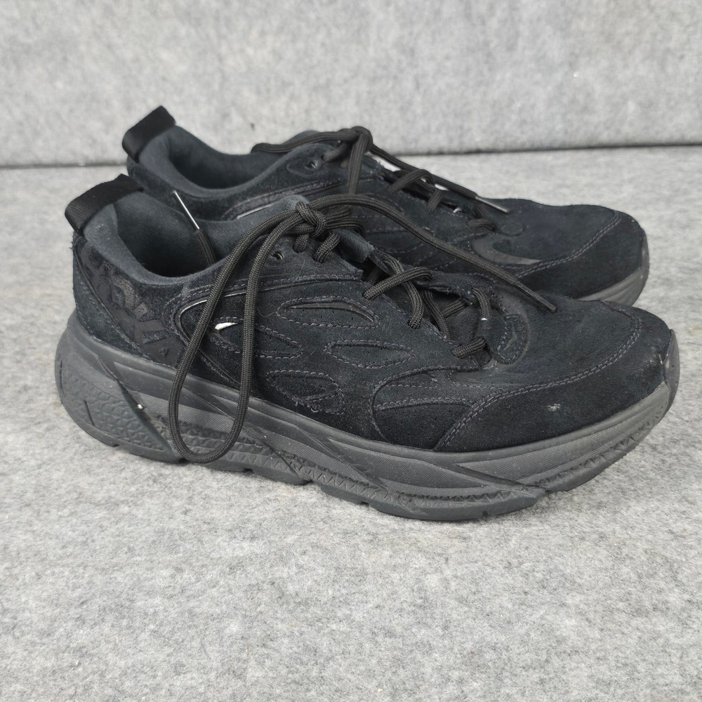 Hoka Clifton L Suede Mens 8 Womens 9 Black Lifestyle Sneaker 1122571 BBLC